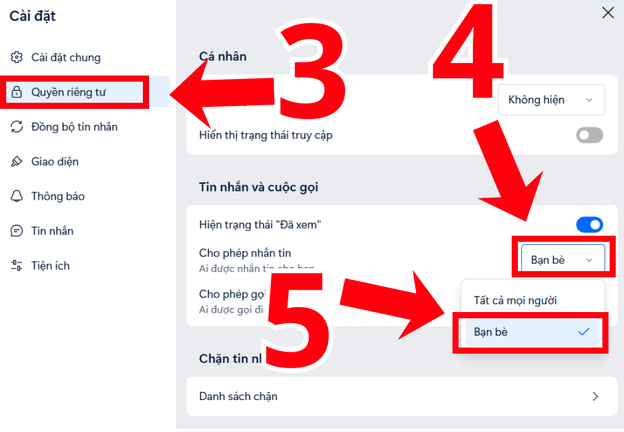 Chỉ cho phép Bạn bè nhắn tin 