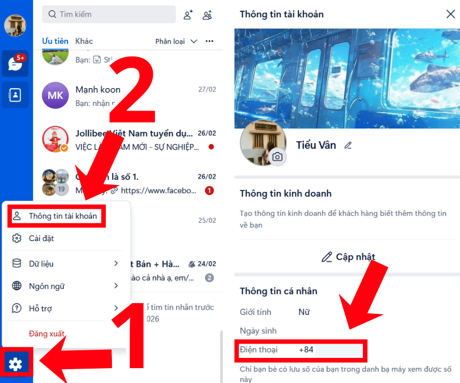 Cách đổi số điện thoại Zalo trên máy tính