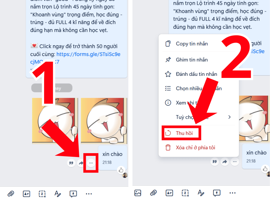 Cách thu hồi tin nhắn Zalo trên máy tính