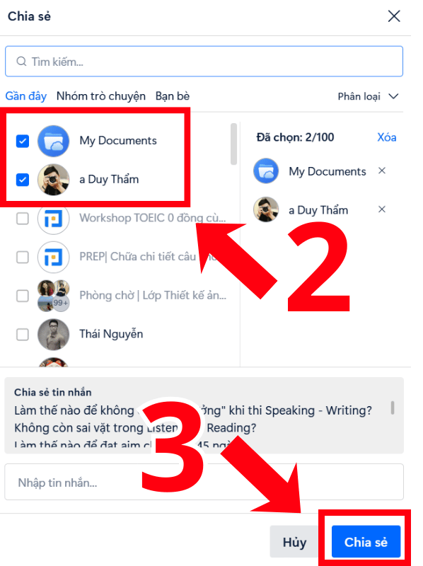 Chọn danh sách người nhận 