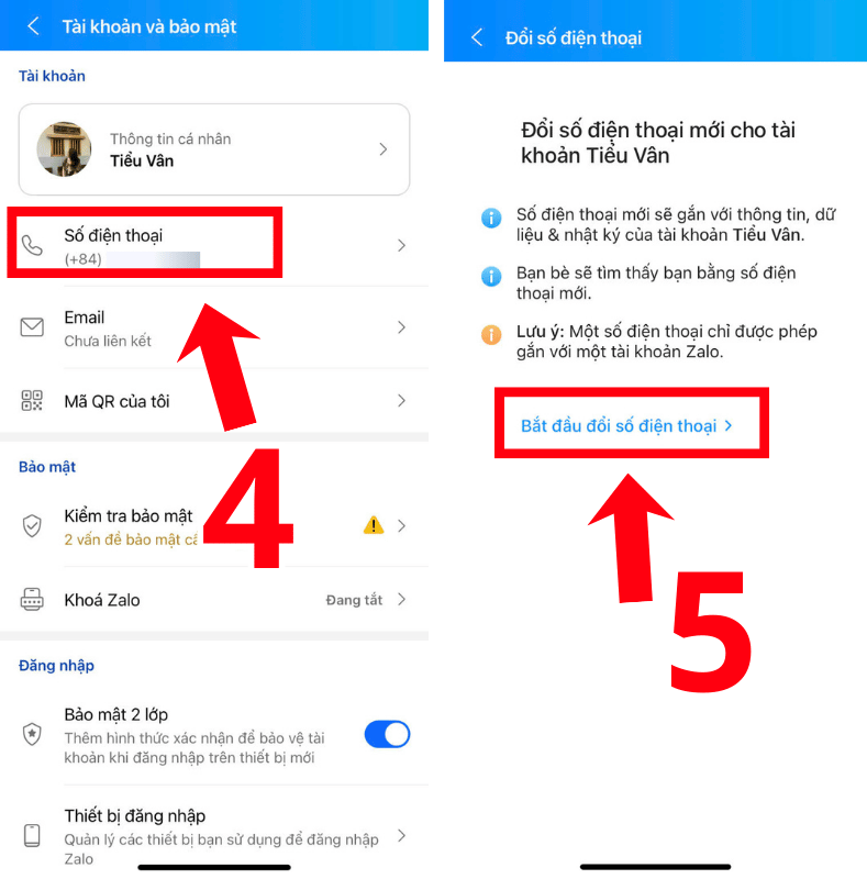 Thay số điện thoại mới trên Zalo