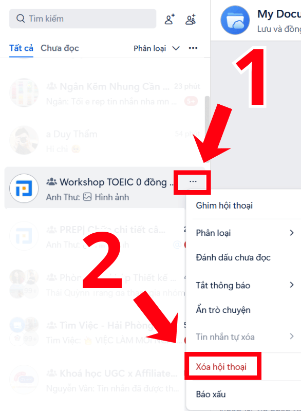 Xóa hội thoại không quan trọng 