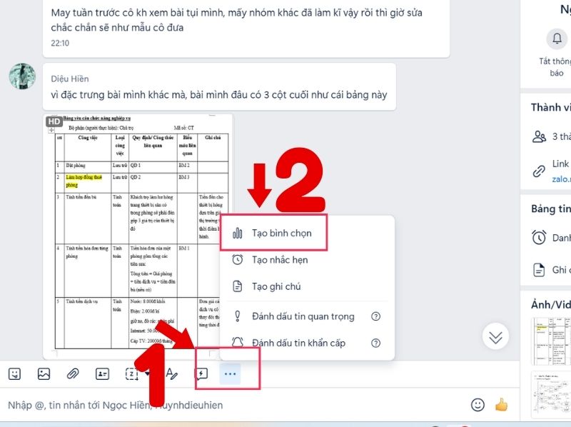 Cách tạo bình chọn trên Zalo 