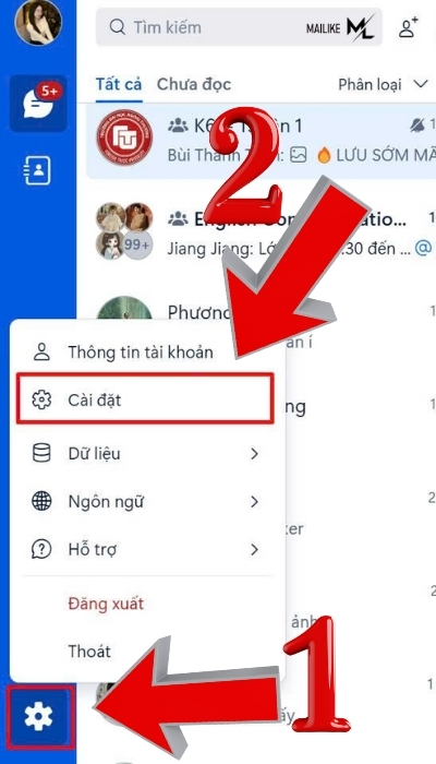 Truy cập vào phần cài đặt trên Zalo PC