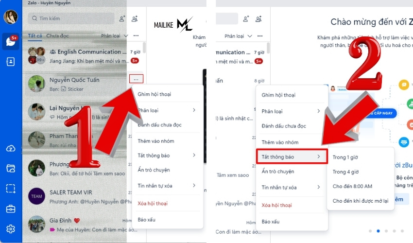 Cách tắt thông báo zalo trên máy tinh từng cá nhân, nhóm