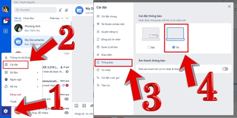 Cách tắt thông báo Zalo trên máy tính cho tất cả đoạn chat