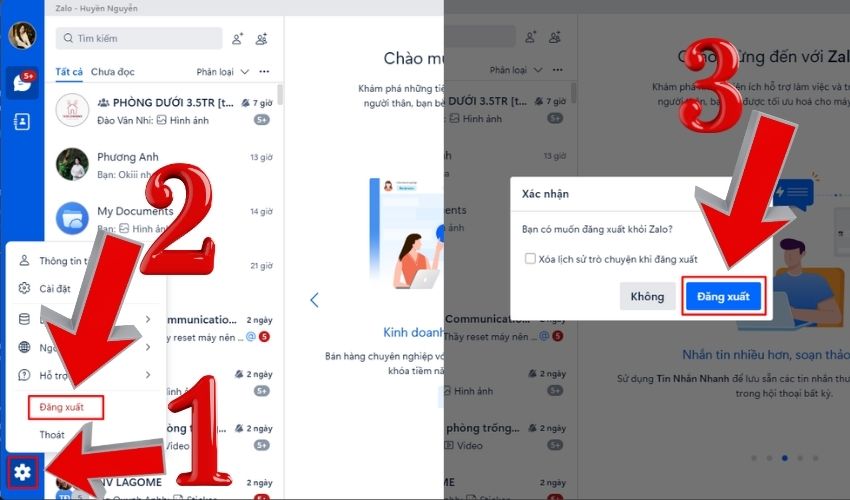 Thực hiện cách thoát Zalo trên máy tính trên Zalo PC đơn giản