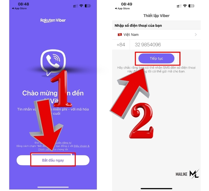 Nhập số điện thoại để đăng nhập vào Viber