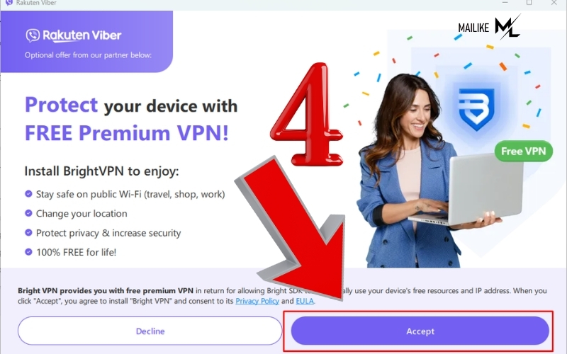 Ấn "Accept" để hoàn tất quá trình tải Viber