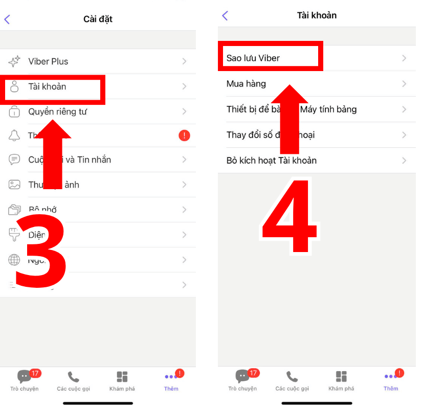 Nhấn Sao lưu Viber