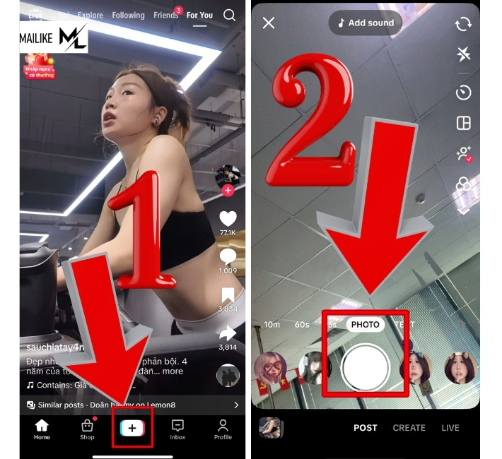 Nhấn nút chụp ảnh trên tiktok 