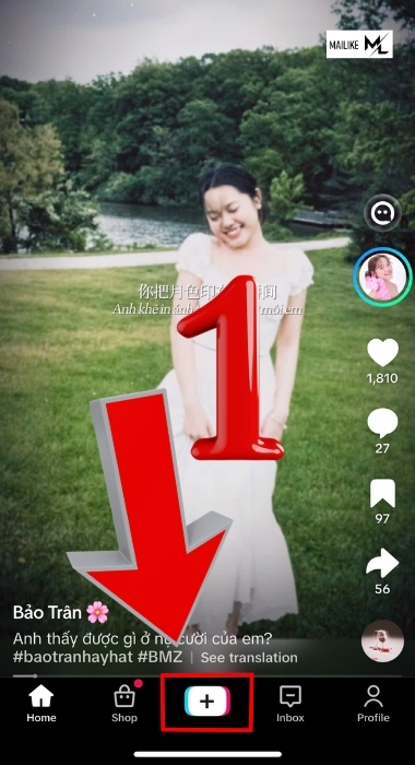 Nhấn vào biểu tượng dấu “+” ở giữa màn hình