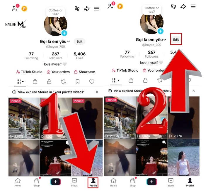 Chọn edit (chỉnh sửa) thông tin cá nhân tài khoản
