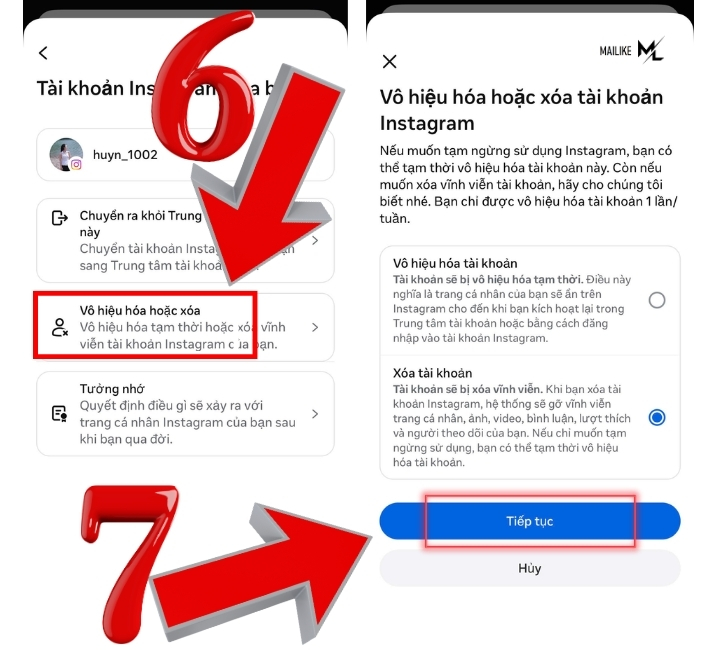 Hoàn thành xong cách xóa tài khoản Instagram