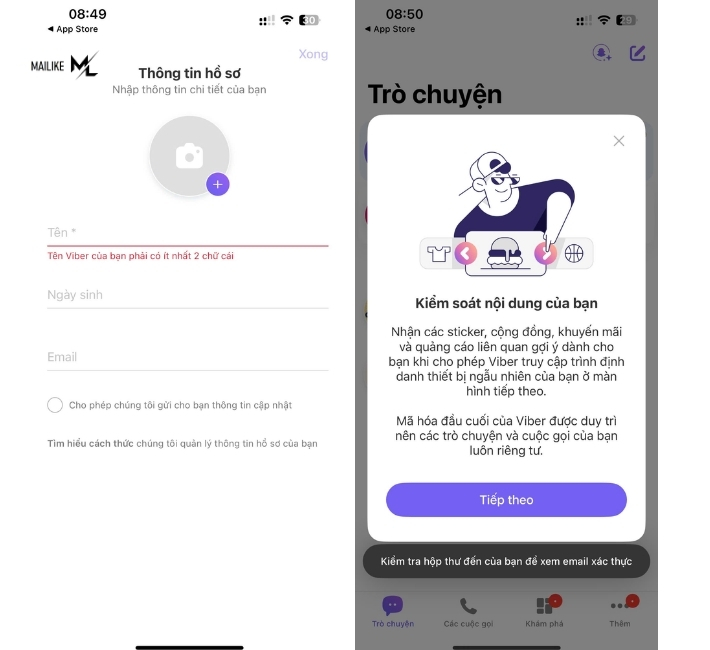 Điền các thông tin cá nhân để hoàn thành cách đăng ký Viber