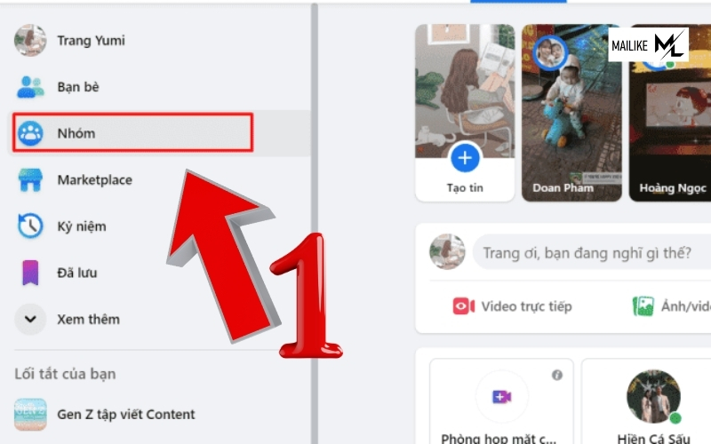 Chọn tên nhóm bên trái bảng tin