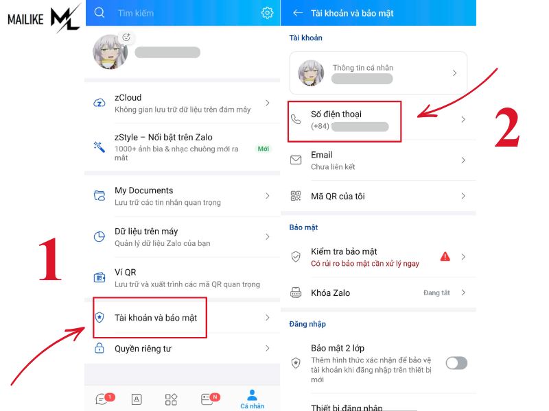 Vào phần Tài khoản và bảo mật