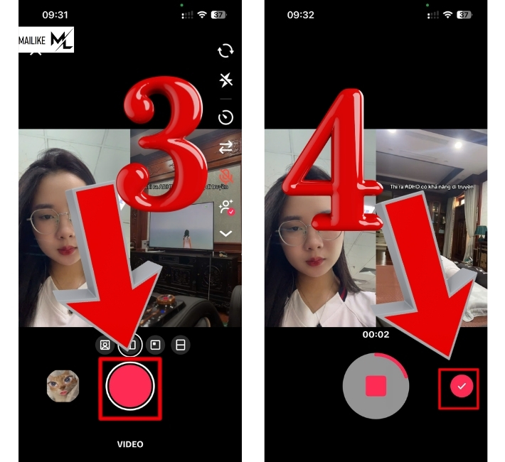 Nhấn quay video duet, sau thấy phù hợp thì lưu về