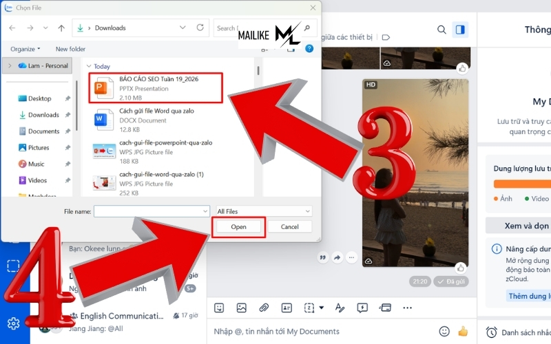 Chọn file powerpoint mà bạn muốn gửi
