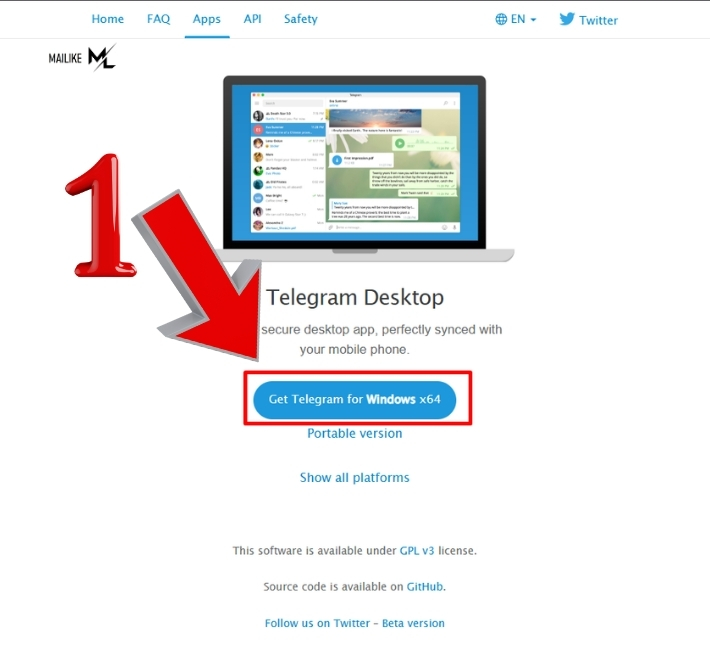 Nhấn vào nút này để bắt đầu quá trình tải xuống file cài đặt Telegram