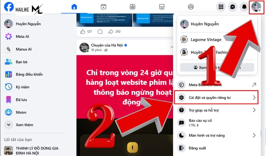 Truy cập vào mục Cài đặt & quyền riêng tư