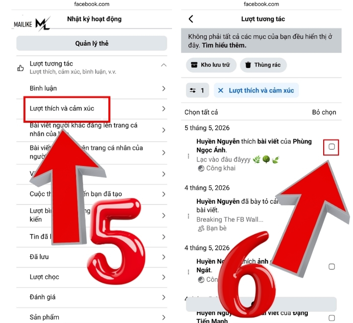Chọn bài viết từng thả cảm xúc nhưng nay muốn gỡ