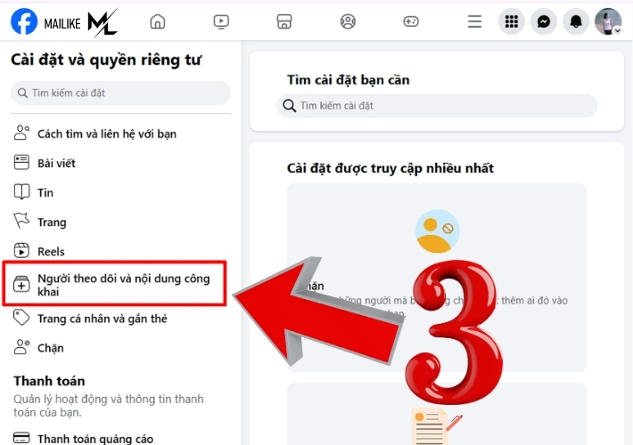 Chọn "Người theo dõi và nội dung công khai"