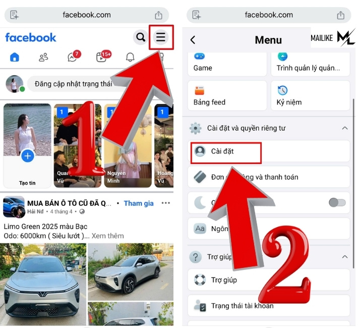 Chọn vào phần cài đặt trên trang cá nhân