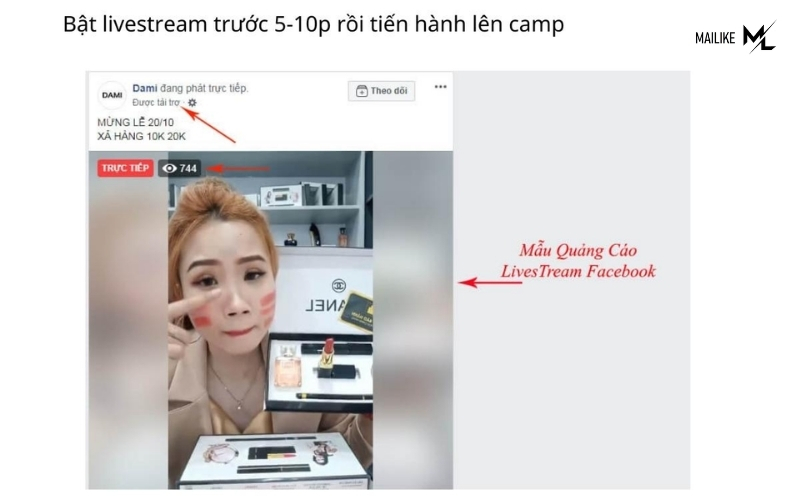 Bật Live trước khoảng 5 - 10 phút rồi mới set