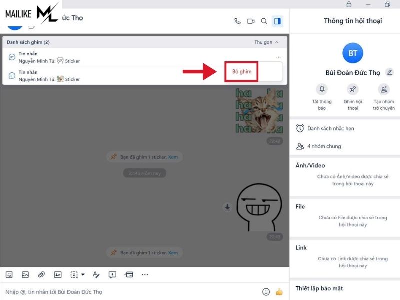 Cách bỏ ghim tin nhắn Zalo