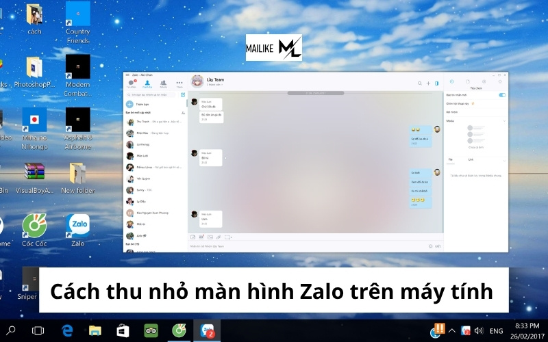 cách thu nhỏ màn hình Zalo PC nhanh nhất là sử dụng phím tắt cửa sổ hoặc kéo chuột tại góc màn hình