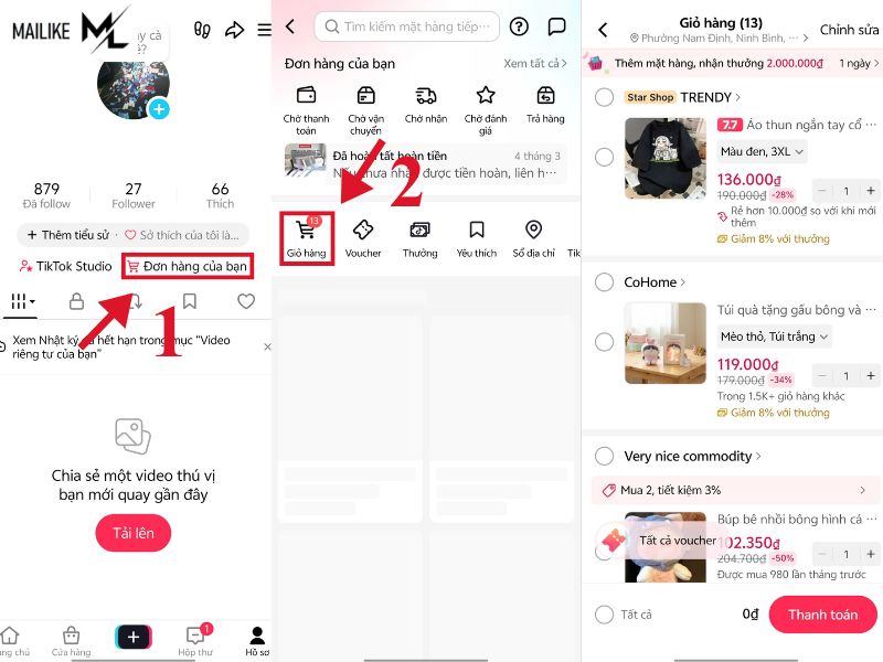 Cách xem giỏ hàng trên TikTok