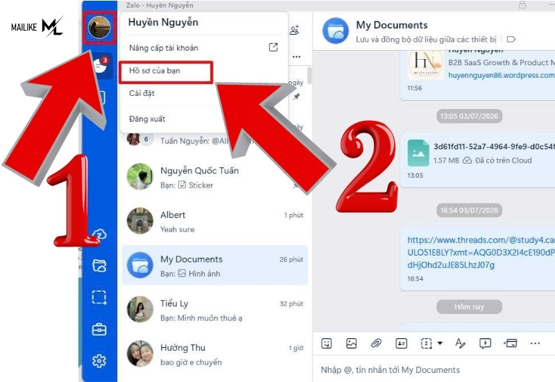 Tùy chỉnh chọn vào Hồ sơ của bạn