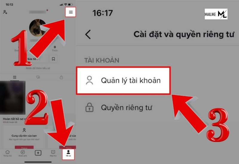 Bước 1: Truy cập phần quản lý tài khoản