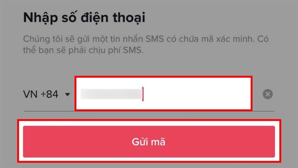 Nhập số điện thoại và mã OTP TikTok