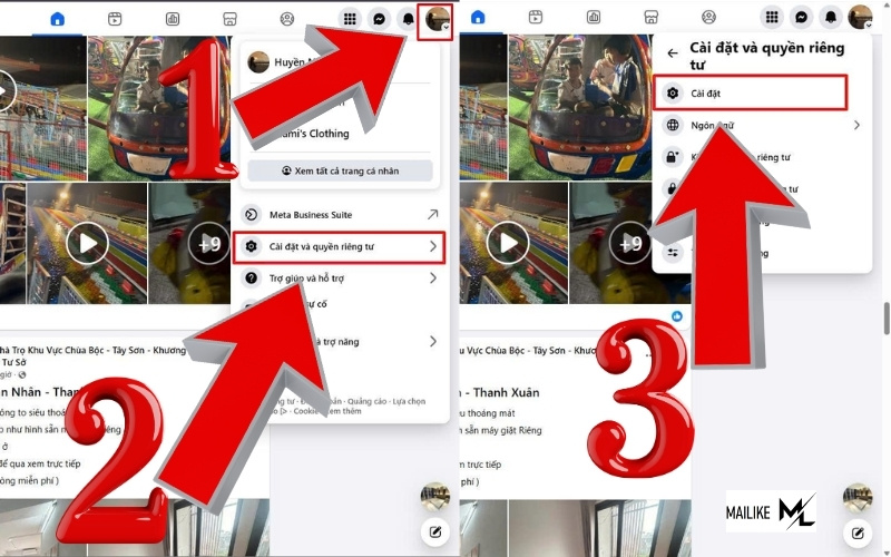 Chọn vào phần Cài đặt trên facebook