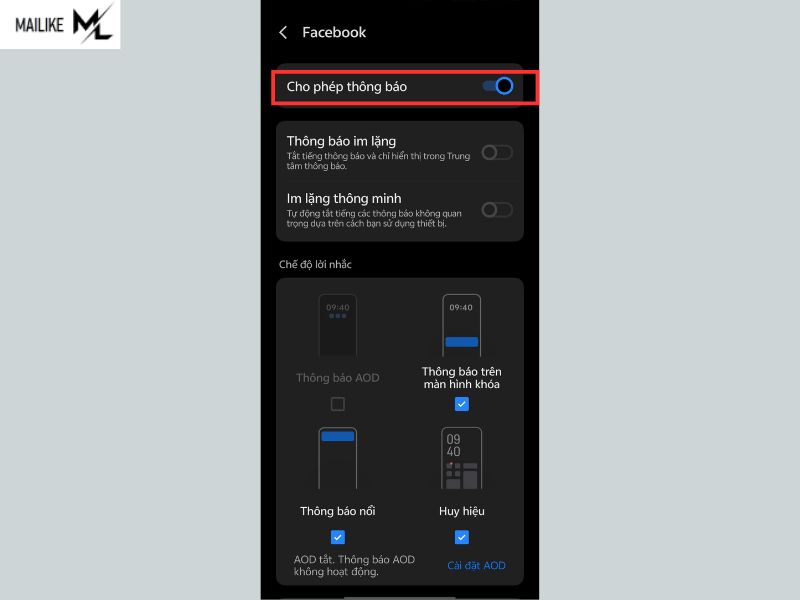 Facebook không hiện thông báo