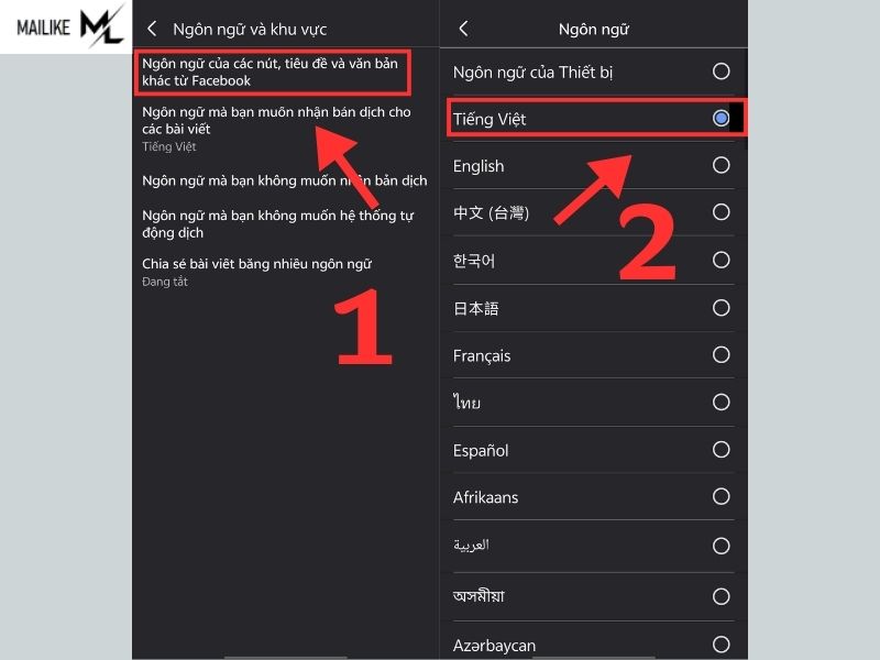 Thay đổi ngôn ngữ Facebook