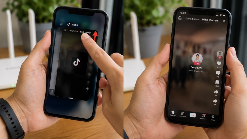 Việc tắt và mở lại ứng dụng TikTok giúp làm mới bộ nhớ tạm