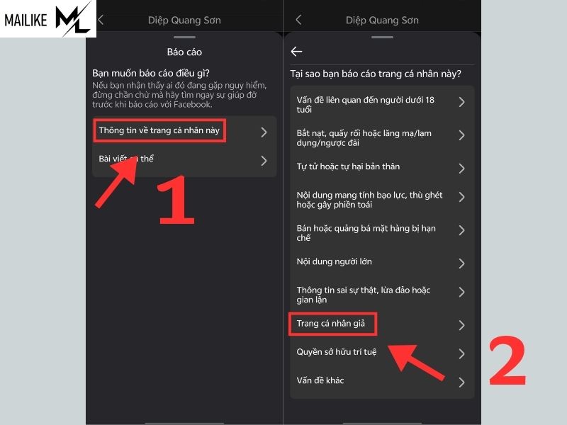 Báo cáo tài khoản mạo danh trên Facebook