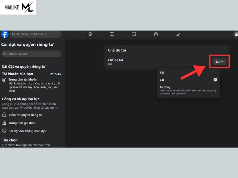 Cách bật chế độ dark mode trên Facebook