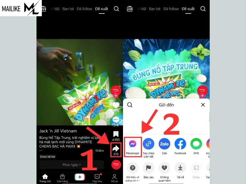 Cách chia sẻ video TikTok lên Messenger