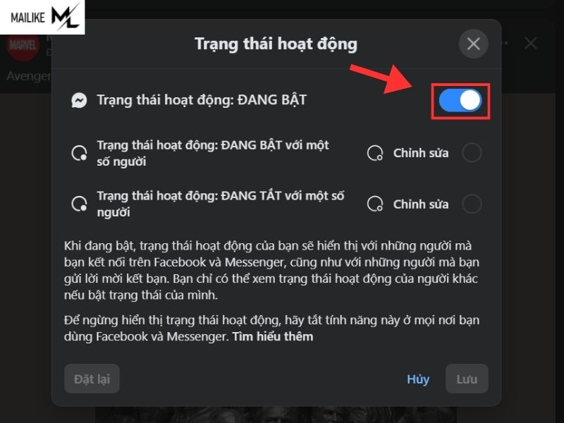 Tắt trạng thái online trên Facebook