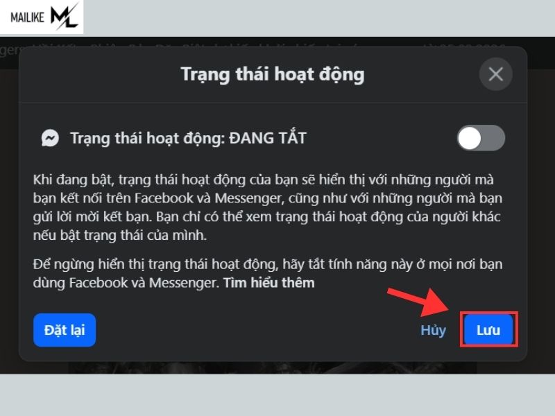 Tắt trạng thái online trên Facebook
