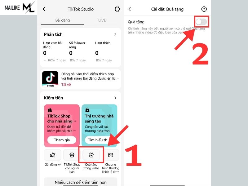 Cách bật chế độ quà tặng để nhận quà trên livestream tiktok