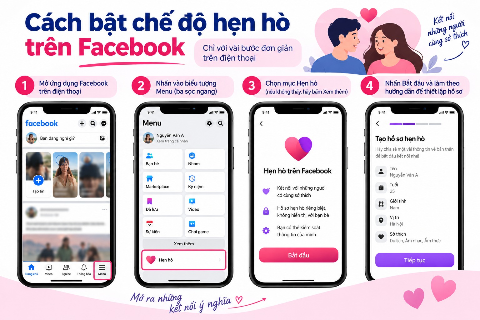 Cách bật chế độ hẹn hò trên Facebook
