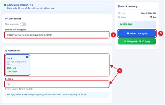 Dán link và nhận like Instagram miễn phí trên Mailike
