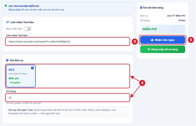 Dán link video YouTube và nhận like miễn phí tại Mailike