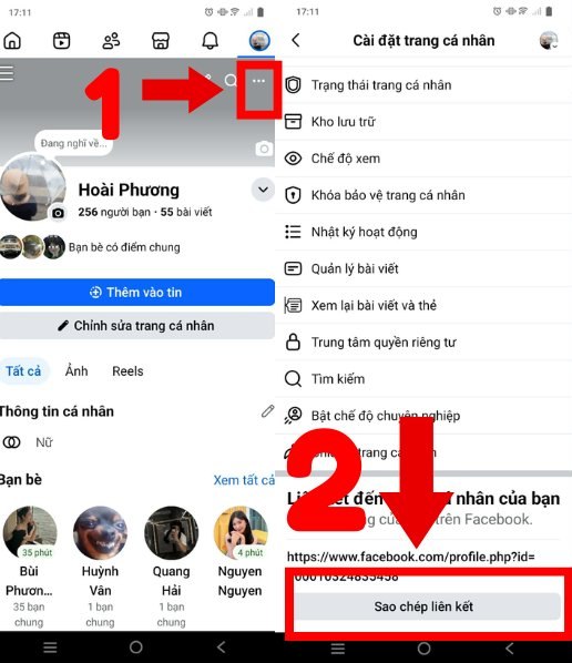 Cách lấy link trang cá nhân Facebook trên điện thoại