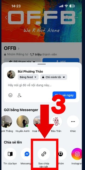 Sao chép liên kết nhóm Facebook trên điện thoại